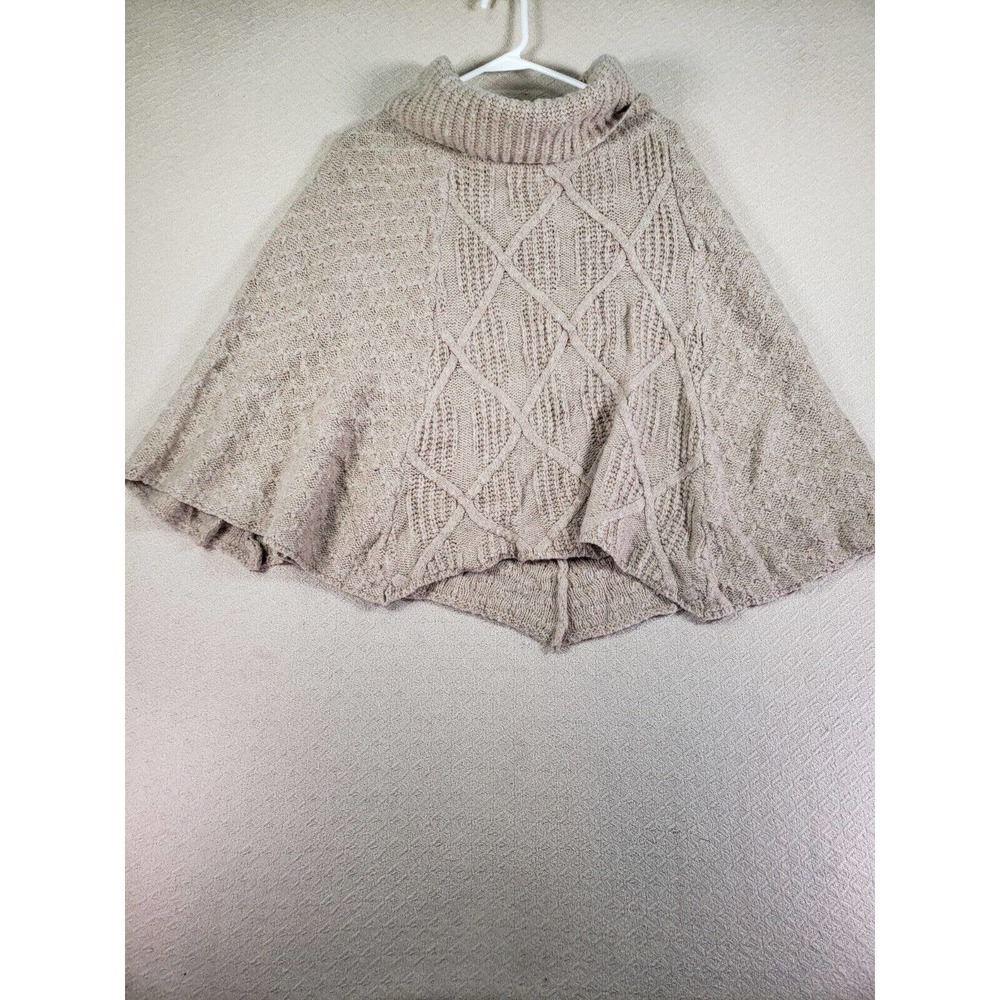 Jperico Sweater Womens One Size Beige Cable Knit Turtleneck Casual Cape Sweater